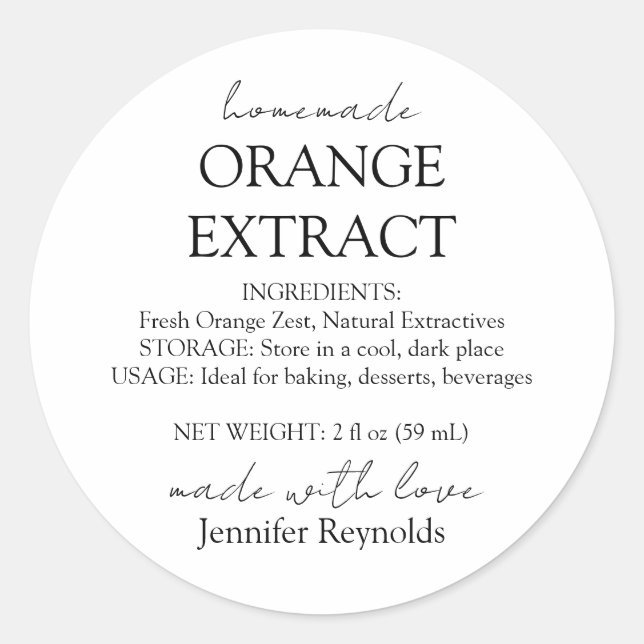 Sticker Rond Instructions sur la bouteille d'extrait d'orange m (Devant)