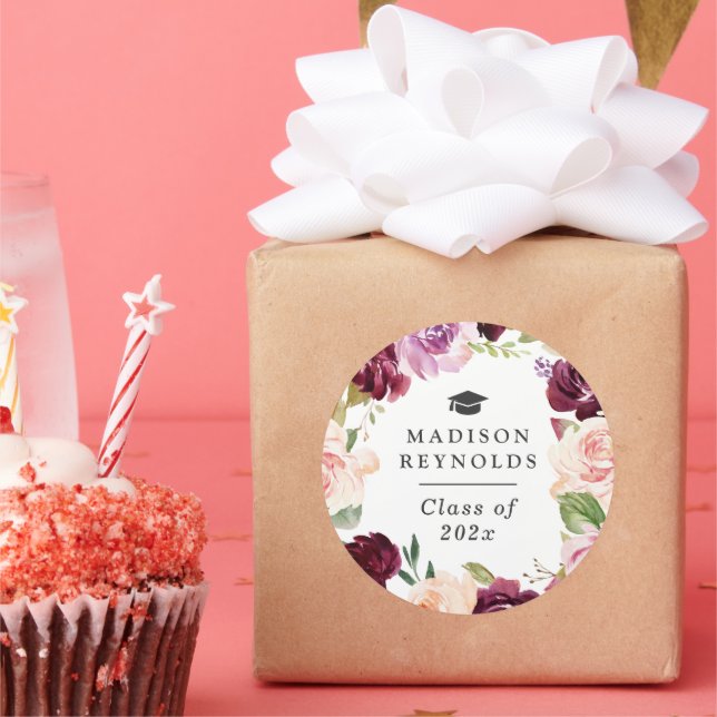 Sticker Rond Intemporel Floral Wreath Graduation Favoriser (Fête)