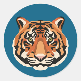 Sticker Rond Intense Tiger Eyes the Powerful Big Cat