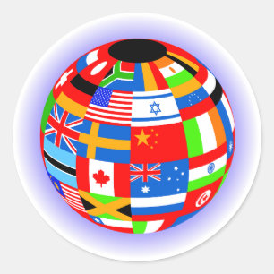 Sticker Rond international drapeaux globe terrestre