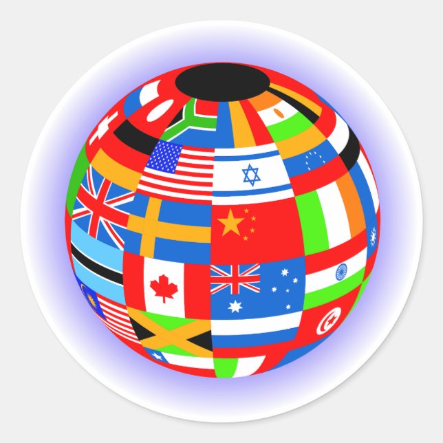 Sticker Rond international drapeaux globe terrestre (Devant)