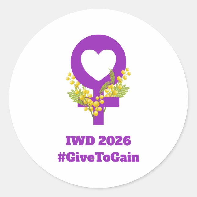 Sticker Rond International Women's Day 2026 IWD Give To Gain (Devant)