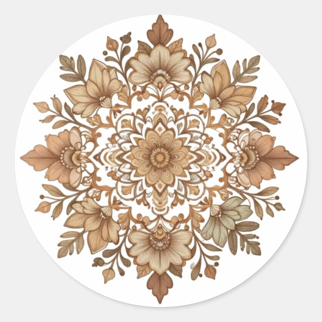 Sticker Rond Intricate Mandala Floral Brown Tones Art (Devant)
