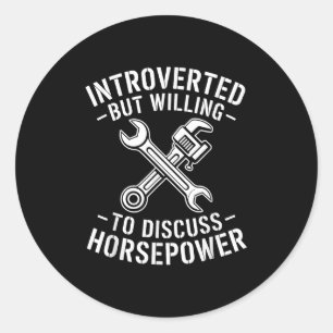 Sticker Rond Introvert Horsepower Cote Humour mécanique de clé