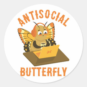 Sticker Rond Introvert Humour mignon drôle papillon antisocial