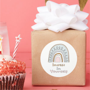 Sticker Rond Investissez en vous-même motivant coloré arc-en-ci