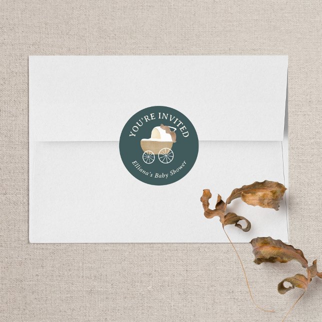 Sticker Rond Invitation à la Baby Shower des amis de la forêt d (Créateur téléchargé)