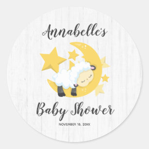 Sticker Rond Invitation à la baby shower Lune étoilée céleste e
