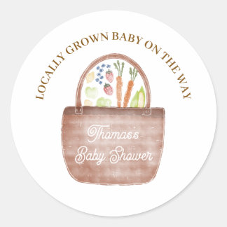 Sticker Rond Invitation à la Baby Shower sur le thème du Marché