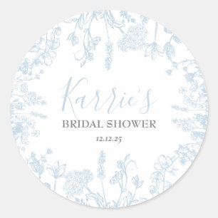 Sticker Rond Invitation à la douche nuptiale Florale Blue Chino