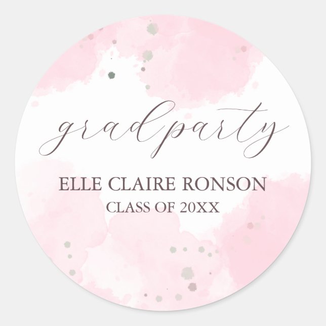 Sticker Rond invitation à la fête de graduation rose Elegance (Devant)