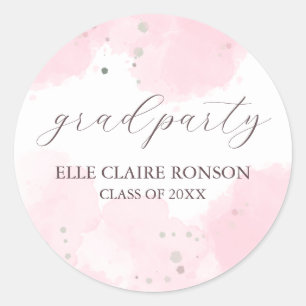 Sticker Rond invitation à la fête de graduation rose Elegance