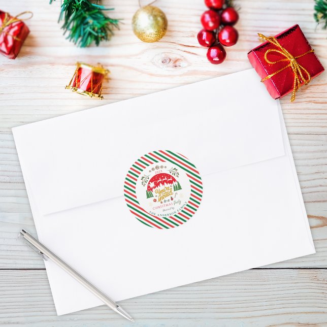 Sticker Rond Invitation à la fête du bonbon de Noël vert et rou (Créateur téléchargé)