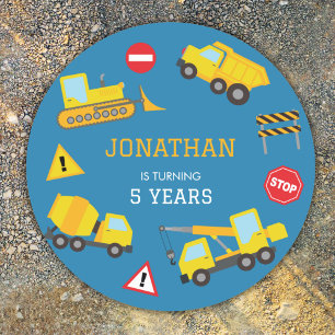 Sticker Rond Invitation à l'anniversaire du camion de vidange d