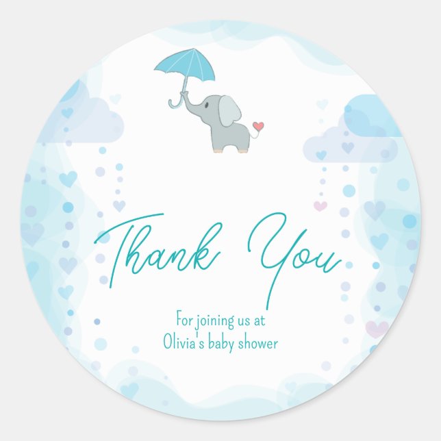 Sticker Rond Invitation à une fête de bébé éléphant, Fête de bé (Devant)