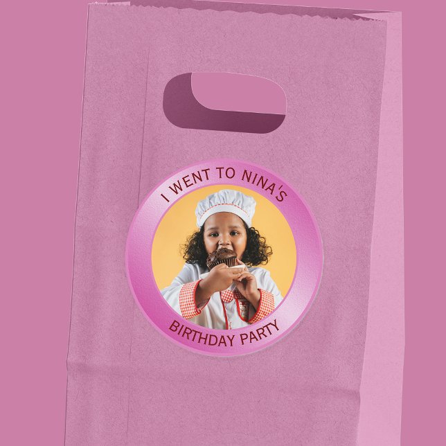 Sticker Rond Invitation anniversaire enfant Rose (Birthday Party Guest Pink)