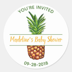 Sticker Rond Invitation Baby shower ananas