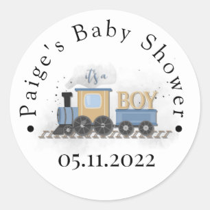 Sticker Rond Invitation Baby shower garçon   Train   C'est un g