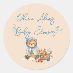 Sticker Rond Invitation Baby shower Ours d'automne, Ours d'auto