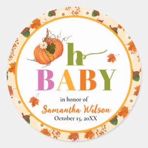 Sticker Rond Invitation Citrouille d'automne Baby shower