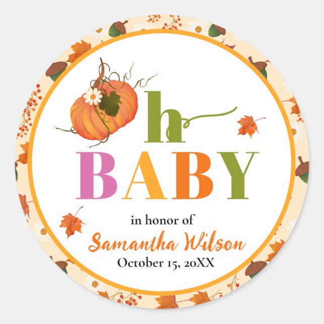 Sticker Rond Invitation Citrouille d'automne Baby shower (Devant)