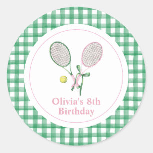 Sticker Rond Invitation d'anniversaire à carreaux preppy de ten