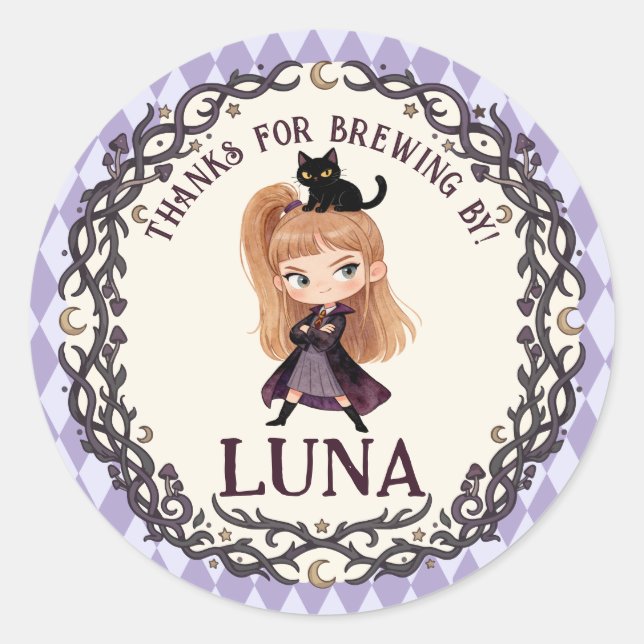 Sticker Rond Invitation d'anniversaire de Chibi Witch One 1ère  (Devant)