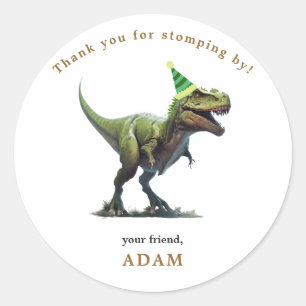Sticker Rond Invitation d'anniversaire de Dinosaur, trois rex A
