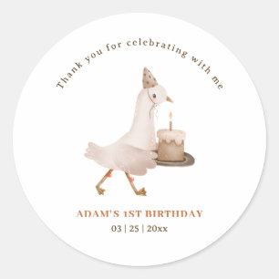 Sticker Rond Invitation d'anniversaire d'une oie sotte, Goose 1