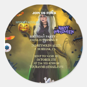 Sticker Rond Invitation d'anniversaire Spooktacular Halloween