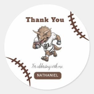 Sticker Rond Invitation d'anniversaire Triceratops football amé
