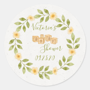 Sticker Rond Invitation de Baby shower de courroie d'aquarelle