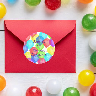 Sticker Rond Invitation de fête d'anniversaire avec ballons col