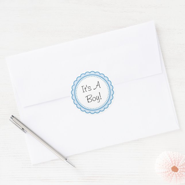 Sticker Rond Invitation de fête pour bébé garçon Bleu (Enveloppe)