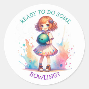 Sticker Rond Invitation de la fête de Bowling