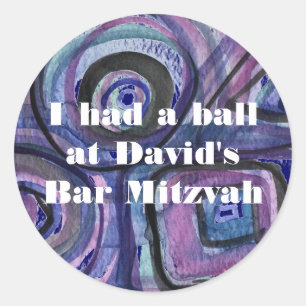 Sticker Rond Invitation de Mitzvah de barre d'AQUARELLE de