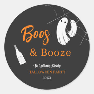 Sticker Rond Invitation Halloween orange et noir de Boos & Booz
