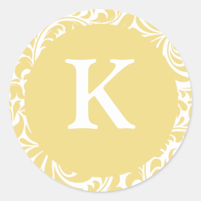 Sticker Rond Invitation personnalisable Monogram K Antique Gold (Devant)