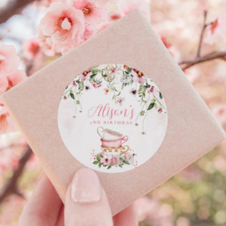 Sticker Rond Invitation pour le 2e anniversaire de la Tea Party