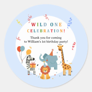 Sticker Rond Invitation pour le premier anniversaire de Wild On