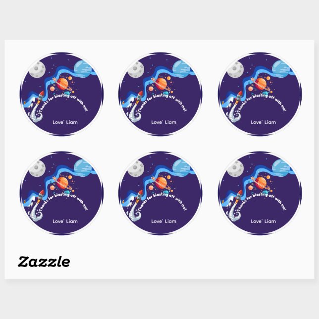Sticker Rond Invitation pour les 2 ans Two the Moon Thème Espac (Feuille)