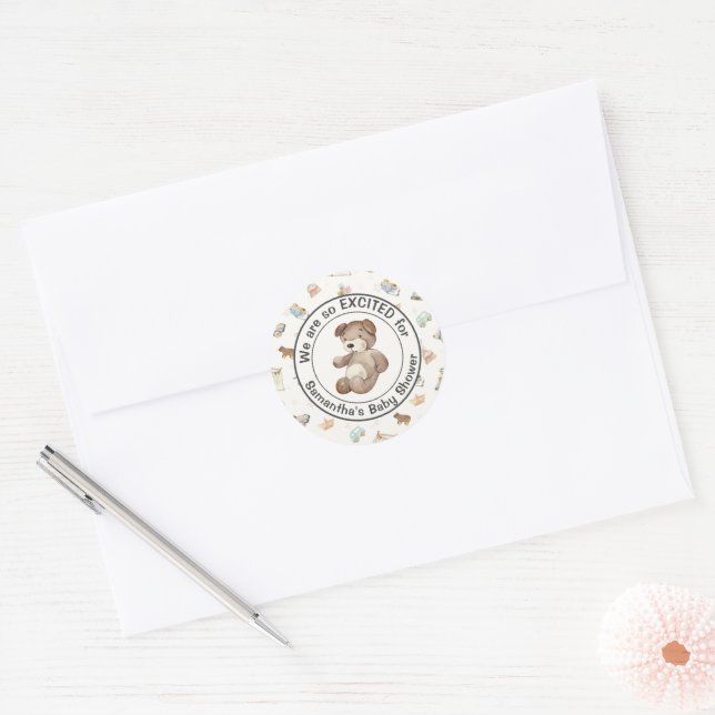 Sticker Rond Invitation pour une fête de bébé garçon - Envelopp (Enveloppe)