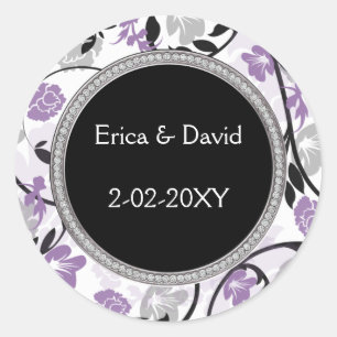Sticker Rond Invitations de mariage florales en argent violet
