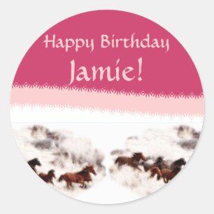 Sticker Rond Invitations et cartes d'anniversaire de cheval de