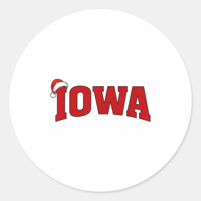 Sticker Rond Iowa Christmas Santa Hat Retro Throwback Souvenir  (Devant)