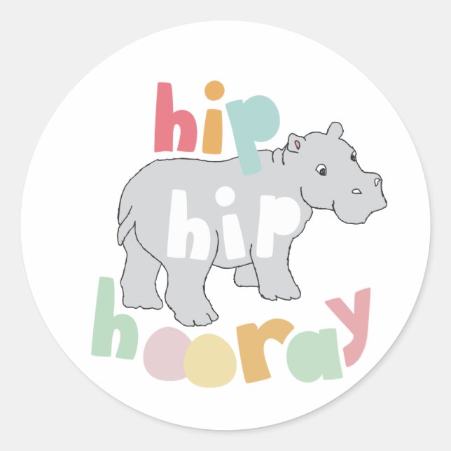 Sticker Rond ip Hip Hip Houray Gris Hippo Dessin mignon Animal  (Devant)