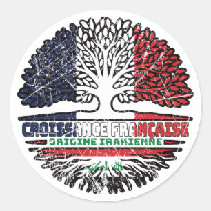 Sticker Rond Irak : drapeau français de l'arbre