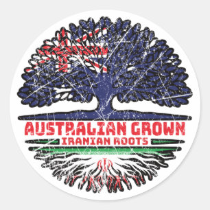 Sticker Rond Iran Australie Australie drapeau des racines d'arb