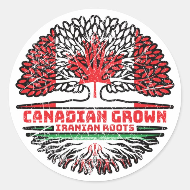 Sticker Rond Iran Canada - drapeau des racines de l'arbre (Devant)