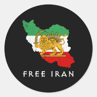 Sticker Rond Iran Carte du drapeau Lion Soleil Épée Libre Iran
